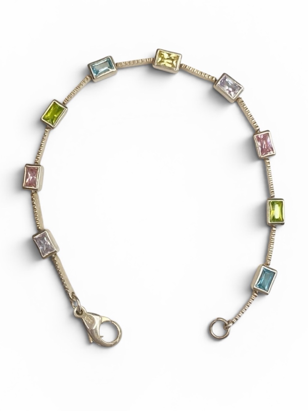 Sterling Silver Multi-Color Rainbow Gemstone Bracelet Peridot Quartz Amethyst 7”